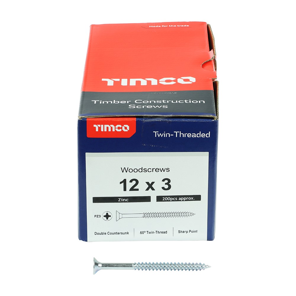 TIMCO Twin-Threaded Woodscrews - PZ -Zinc 12g x 3