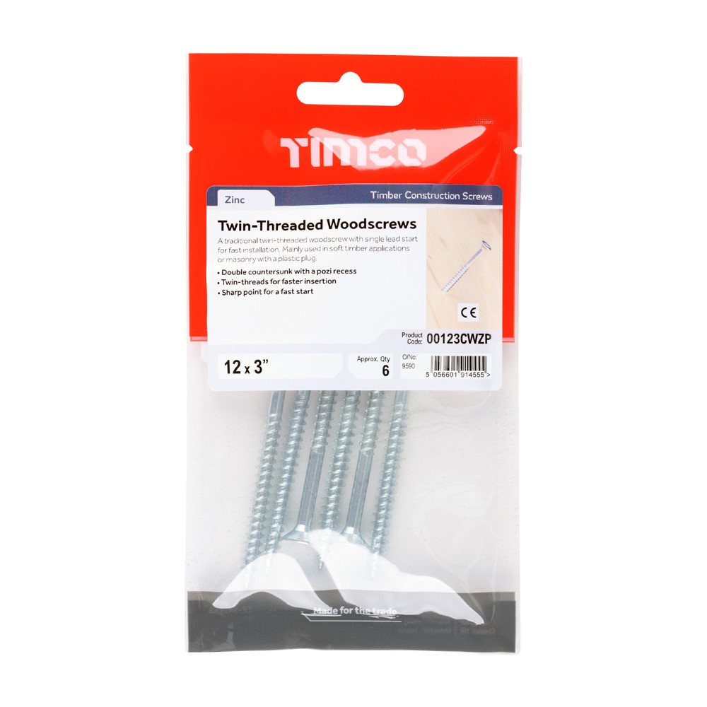 TIMCO Twin Woodscrews PZ2 Countersunk Bright Zinc Plated 12 x 3