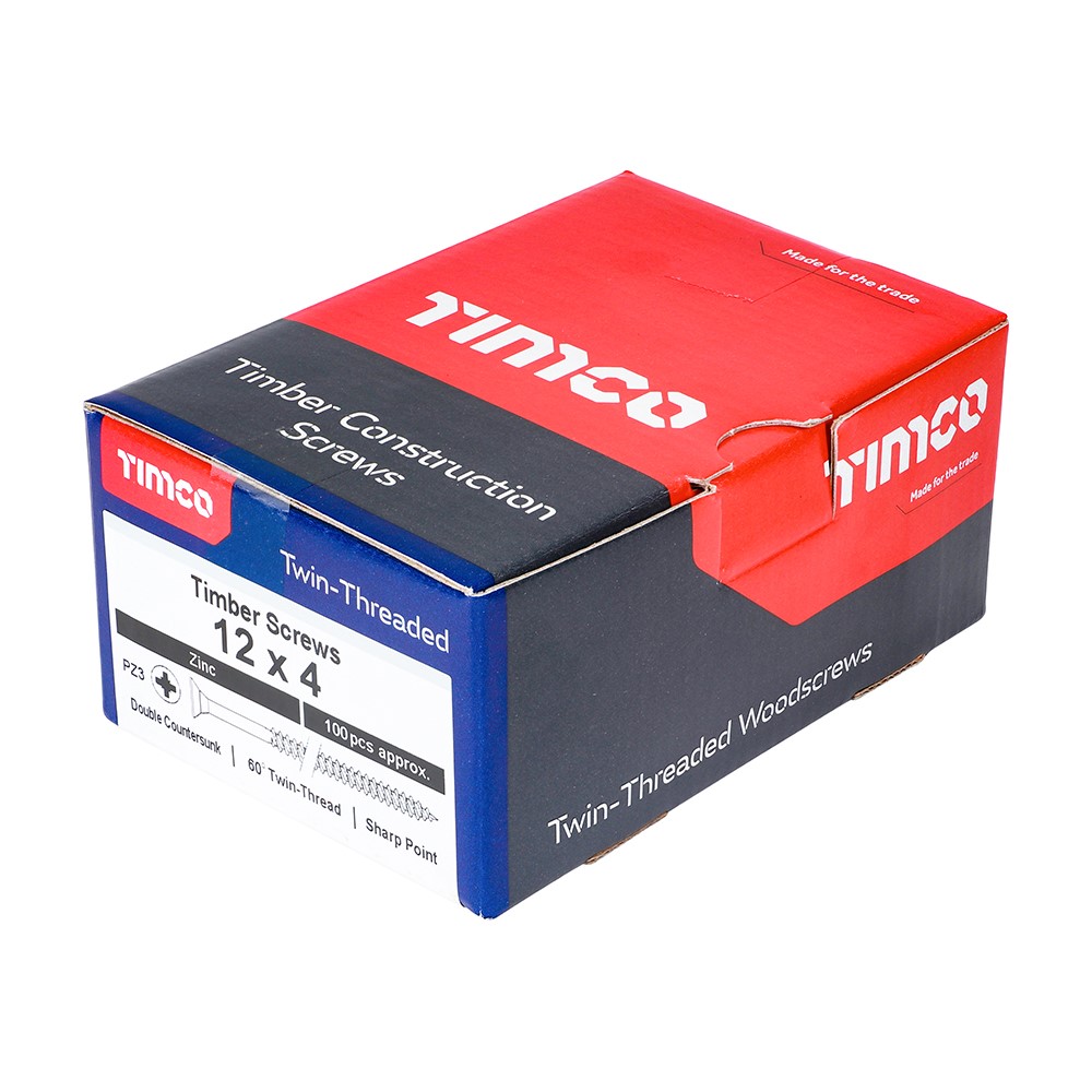 TIMCO Twin-Threaded Woodscrews - PZ -Zinc 12g x 4