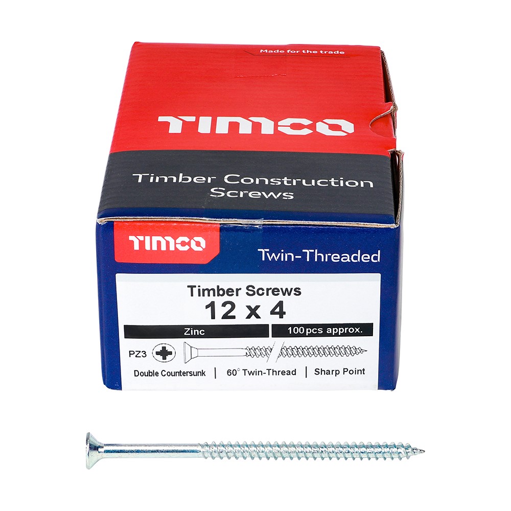 TIMCO Twin-Threaded Woodscrews - PZ -Zinc 12g x 4