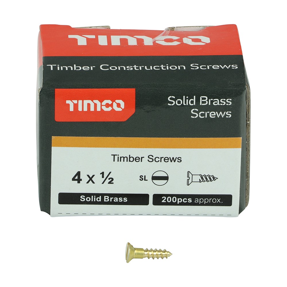 TIMCO Solid Brass Timber Screws - SLOT - Countersunk 4g x 1/2