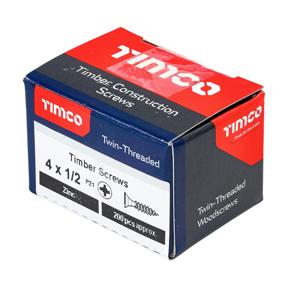 TIMCO Twin-Threaded Woodscrews - PZ -Zinc 4g x 1/2