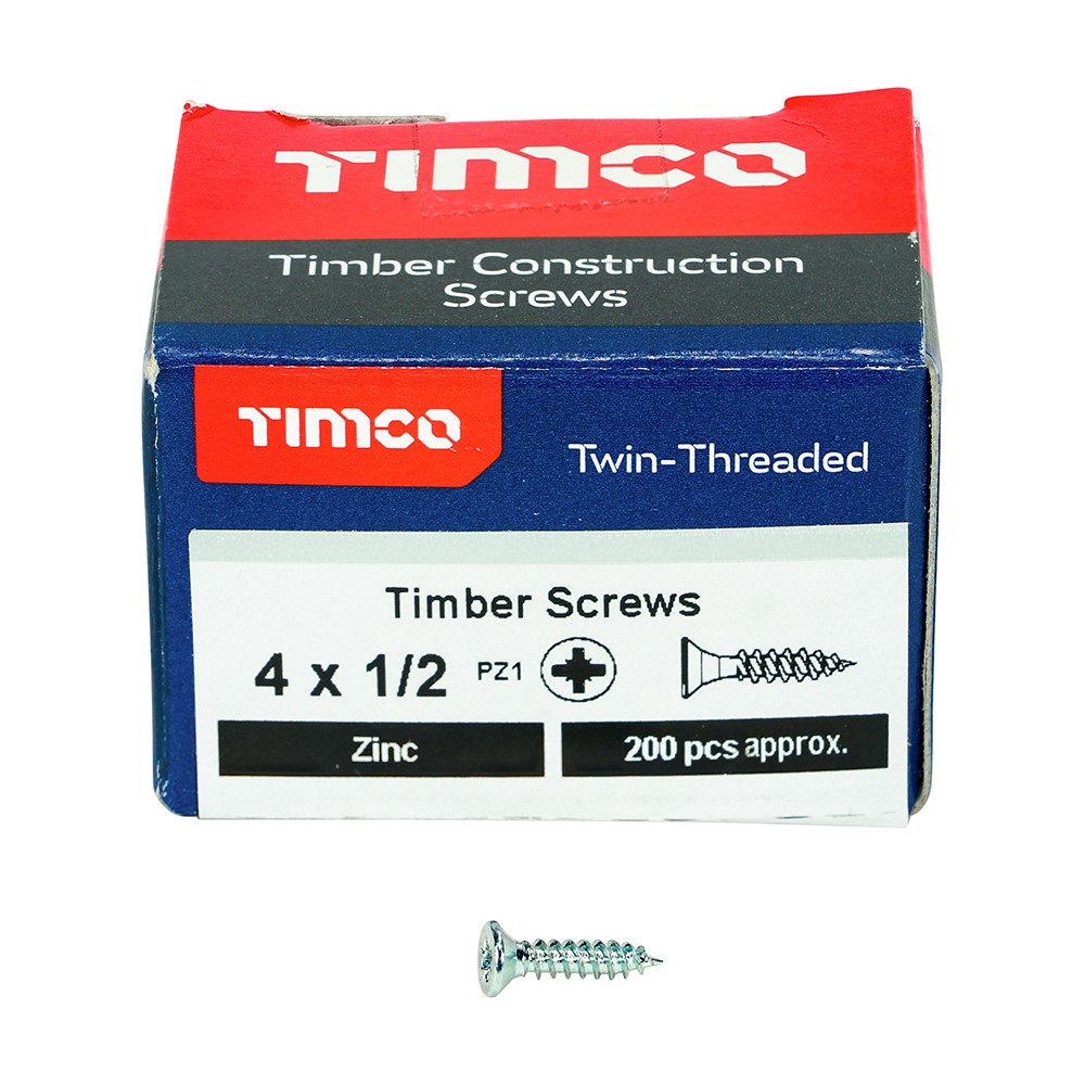 TIMCO Twin-Threaded Woodscrews - PZ -Zinc 4g x 1/2