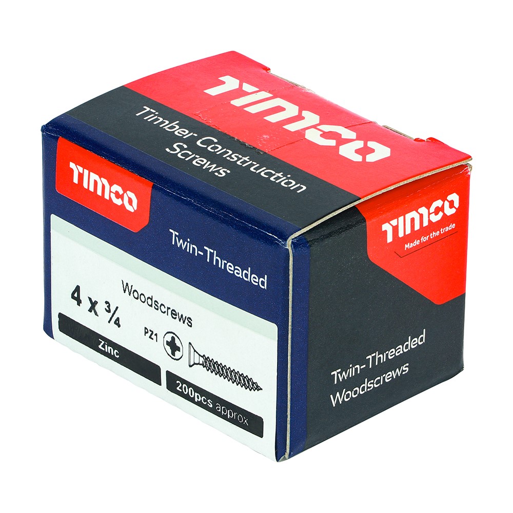 TIMCO Twin-Threaded Woodscrews - PZ -Zinc 4g x 3/4