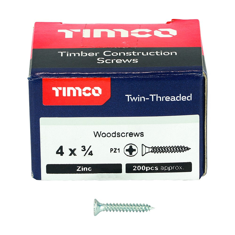 TIMCO Twin-Threaded Woodscrews - PZ -Zinc 4g x 3/4