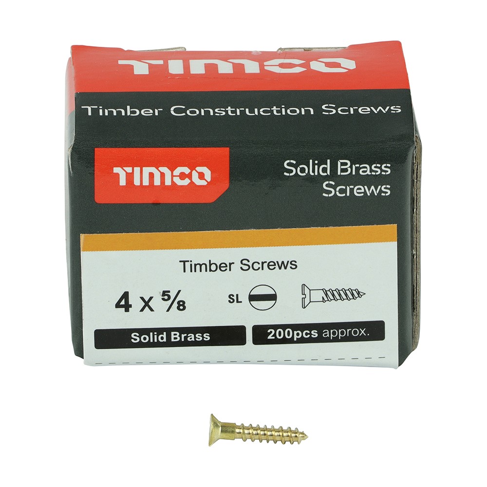 TIMCO Solid Brass Timber Screws - SLOT - Countersunk 4g x 5/8