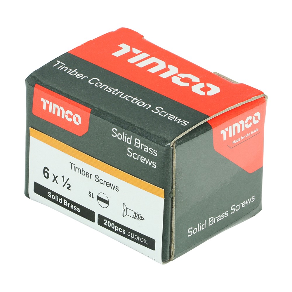 TIMCO Solid Brass Timber Screws - SLOT - Countersunk 6g x 1/2