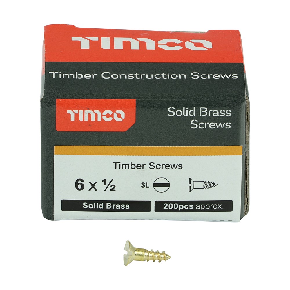 TIMCO Solid Brass Timber Screws - SLOT - Countersunk 6g x 1/2