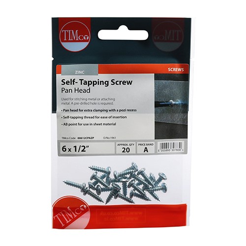 TIMCO Self-Tapping Screws - PZ - Pan - Zinc 6g x 1/2