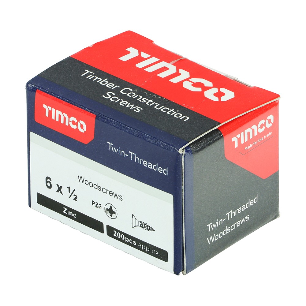 TIMCO Twin-Threaded Woodscrews - PZ -Zinc 6g x 1/2