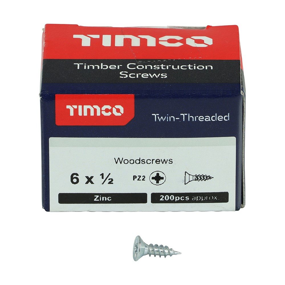 TIMCO Twin-Threaded Woodscrews - PZ -Zinc 6g x 1/2