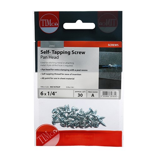 TIMCO Self-Tapping Screws - PZ - Pan - Zinc 6g x 1/4