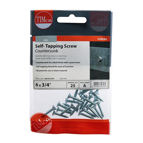 TIMCO Self-Tapping Screws - PZ - Countersunk - Zinc 6g x 3/4