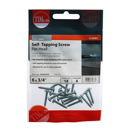 TIMCO Self-Tapping Screws - PZ - Pan - Zinc 6g x 3/4