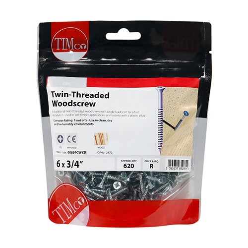 TIMCO Twin-Thread Woodscrews - PZ -Zinc 6g x 3/4