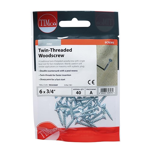 TIMCO Twin-Thread Woodscrews - PZ -Zinc 6g x 3/4