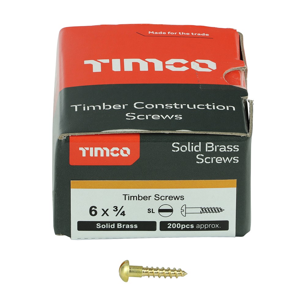 TIMCO Solid Brass Timber Screws - SLOT - Round 6g x 3/4