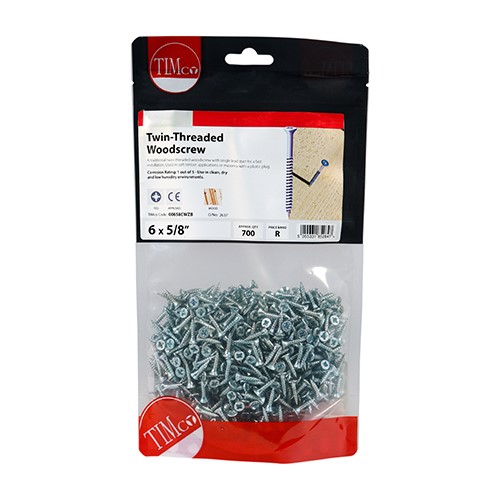 TIMCO Twin-Thread Woodscrews - PZ -Zinc 6g x 5/8