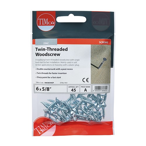 TIMCO Twin-Thread Woodscrews - PZ -Zinc 6g x 5/8