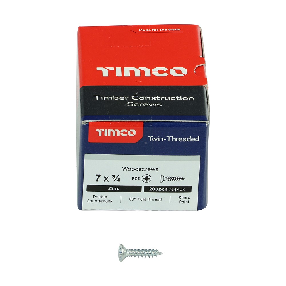 TIMCO Twin-Threaded Woodscrews - PZ -Zinc 7g x 3/4