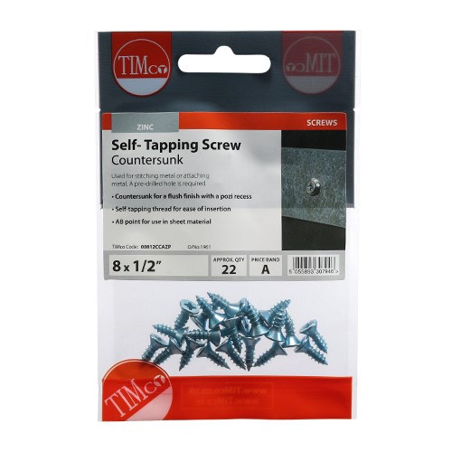 TIMCO Self-Tapping Screws - PZ - Countersunk - Zinc 8g x 1/2