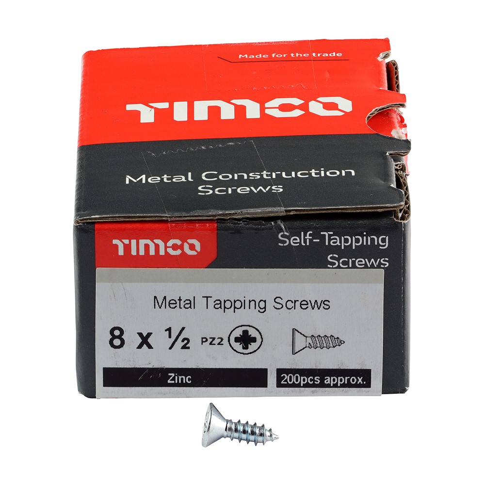 TIMCO Metal Tapping Screws - PZ - Countersunk - Self-Tapping - Zinc 8g x 1/2