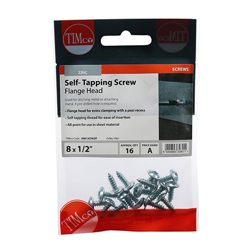 TIMCO Self-Tapping Screws - PZ - Flange Head - Zinc 8g x 1/2