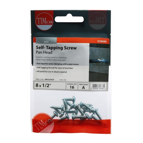 TIMCO Self-Tapping Screws - PZ - Pan - Zinc 8g x 1/2