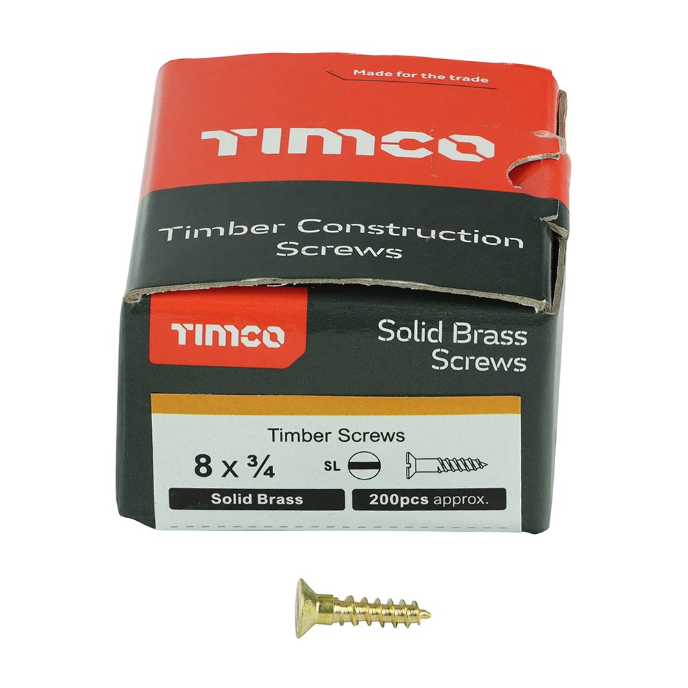 TIMCO Solid Brass Timber Screws - SLOT - Countersunk 8g x 3/4