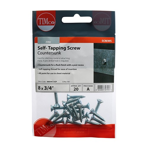 TIMCO Self-Tapping Screws - PZ - Countersunk - Zinc 8g x 3/4