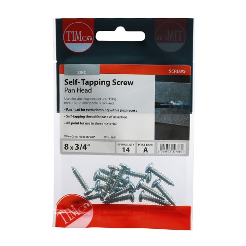 TIMCO Self-Tapping Screws - PZ - Pan - Zinc 8g x 3/4