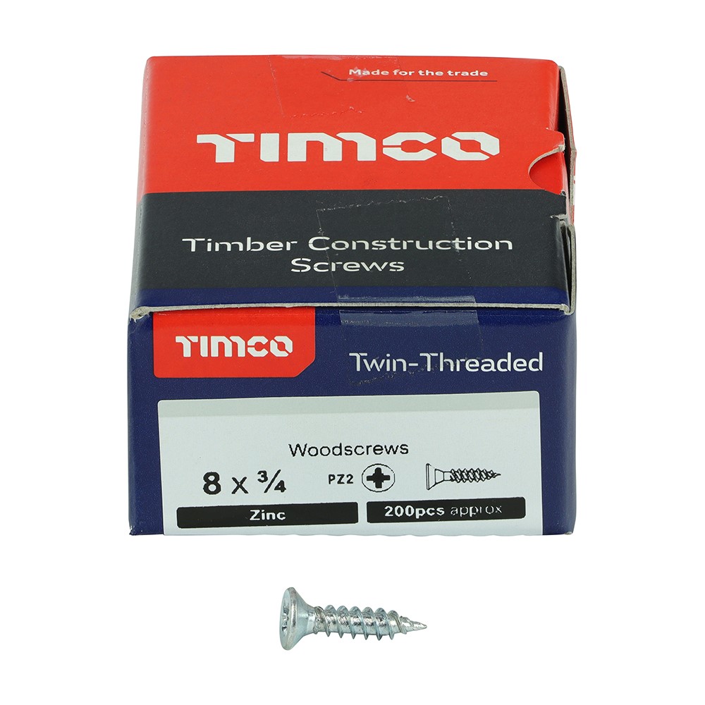 TIMCO Twin-Threaded Woodscrews - PZ -Zinc 8g x 3/4