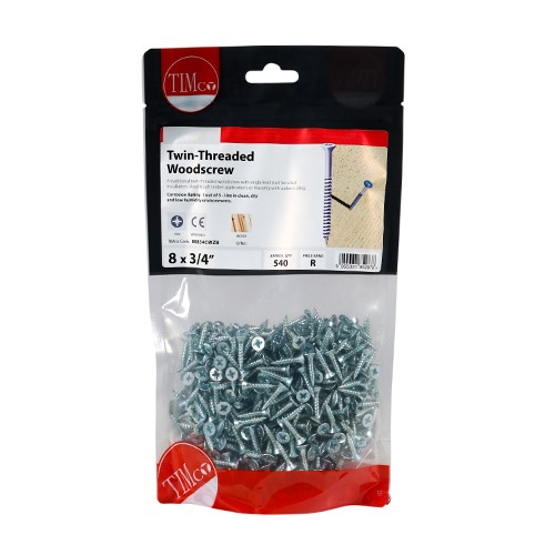 TIMCO Twin-Thread Woodscrews - PZ -Zinc 8g x 3/4