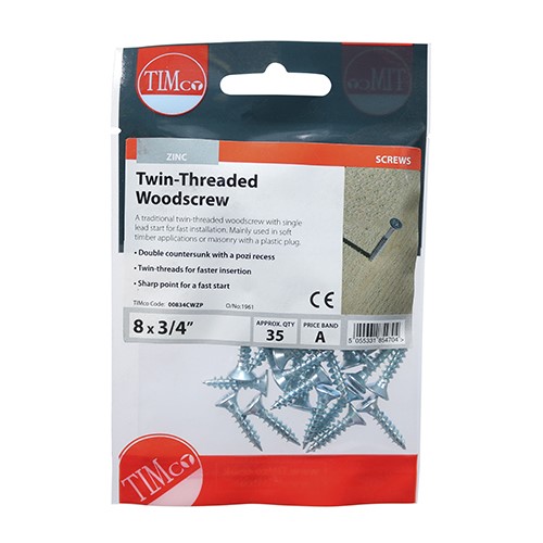 TIMCO Twin-Thread Woodscrews - PZ -Zinc 8g x 3/4