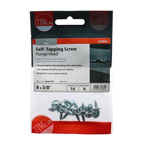 TIMCO Self-Tapping Screws - PZ - Flange Head - Zinc 8g x 3/8