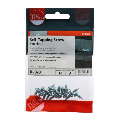 TIMCO Self-Tapping Screws - PZ - Pan - Zinc 8g x 3/8