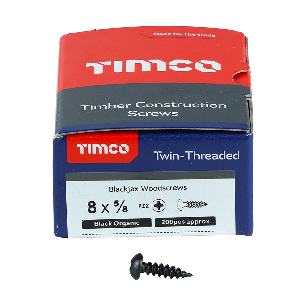 TIMCO Blackjax Woodscrews - PZ - Round - Black Organic 8g x 5/8