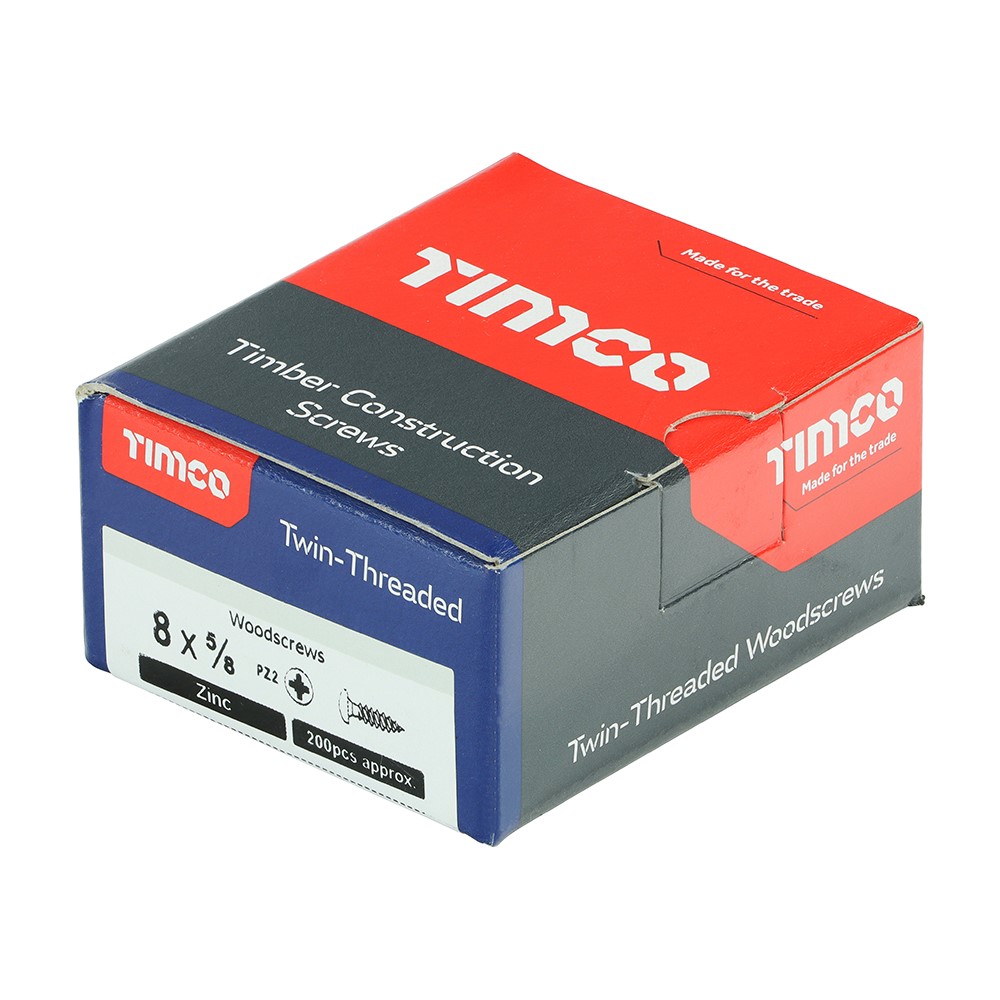 TIMCO Twin-Threaded Woodscrews - PZ - Round - Zinc 8g x 5/8