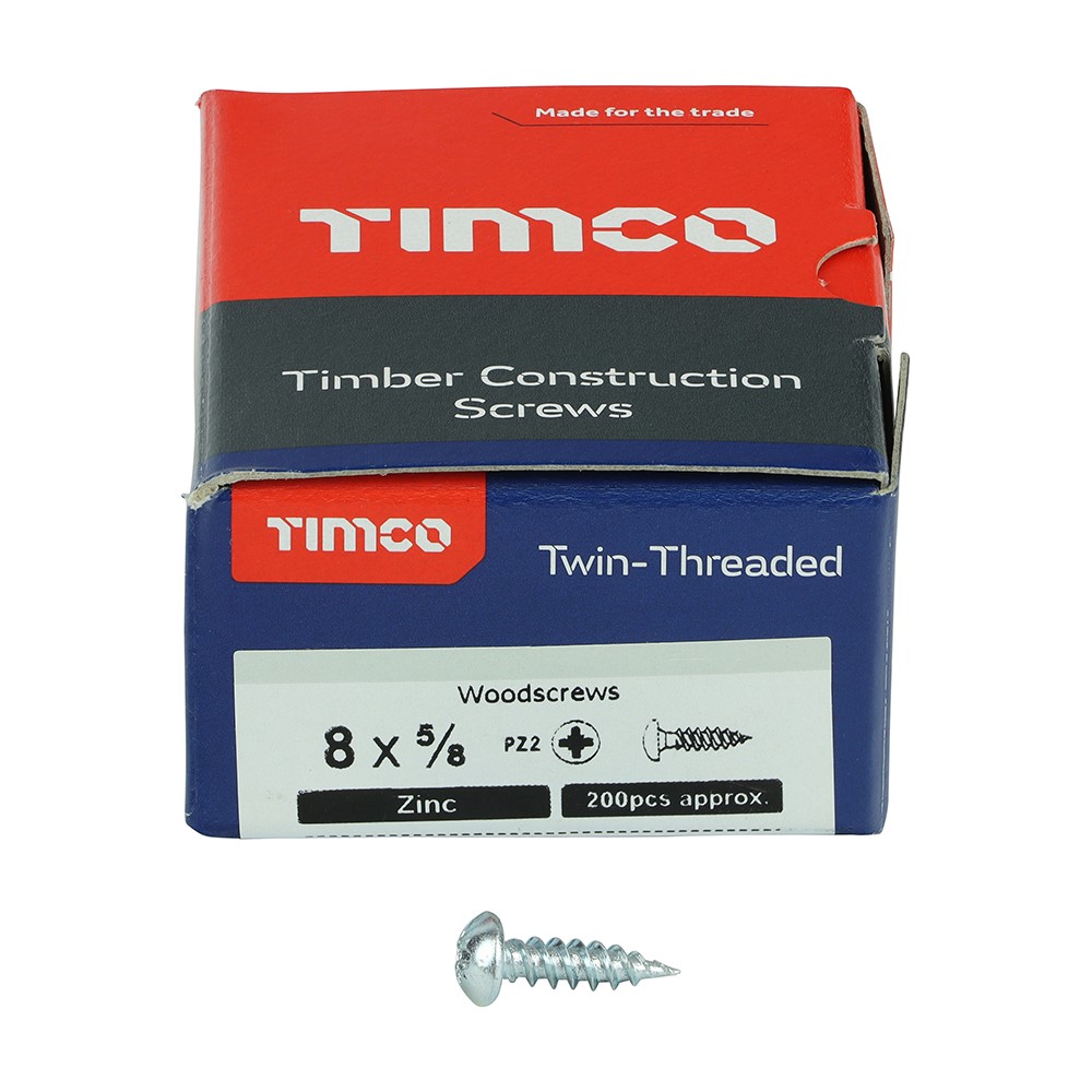 TIMCO Twin-Threaded Woodscrews - PZ - Round - Zinc 8g x 5/8