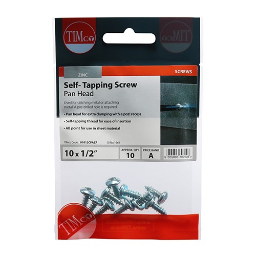 TIMCO Self-Tapping Screws - PZ - Pan - Zinc 10g x 1/2