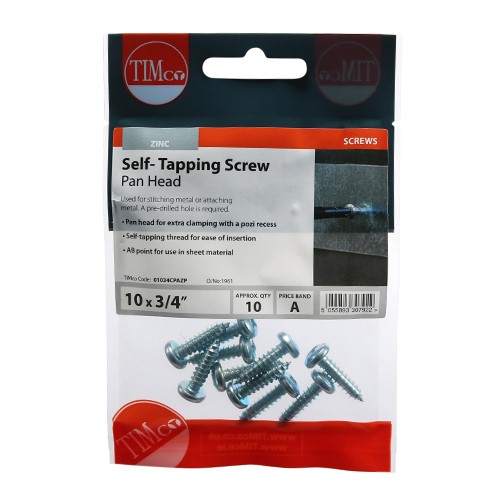 TIMCO Self-Tapping Screws - PZ - Pan - Zinc 10g x 3/4