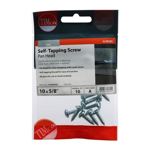 TIMCO Self-Tapping Screws - PZ - Pan - Zinc 10g x 5/8