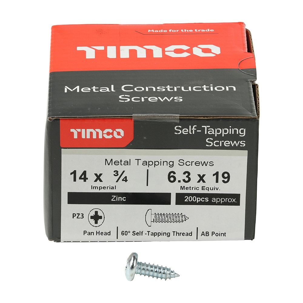 TIMCO Metal Tapping Screws - PZ - Pan - Self-Tapping - Zinc 14g x 3/4