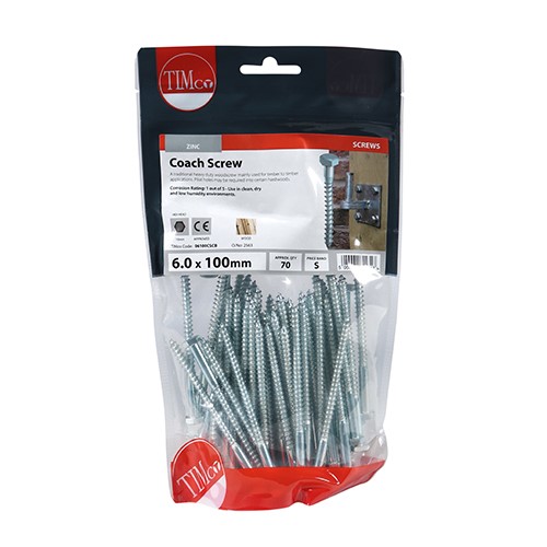 TIMCO Coach Screws - Hex - Zinc 6.0 x 100mm (70)