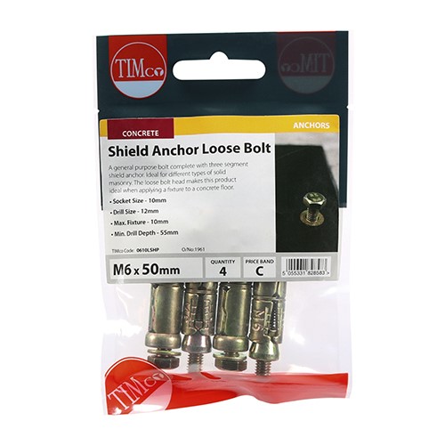 TIMCO Shield Anchor Loose Bolts M6:10L (M6 x 50mm) (4)