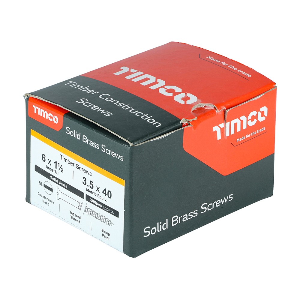 TIMCO Solid Brass Timber Screws - SLOT - Countersunk 6g x 1 1/2