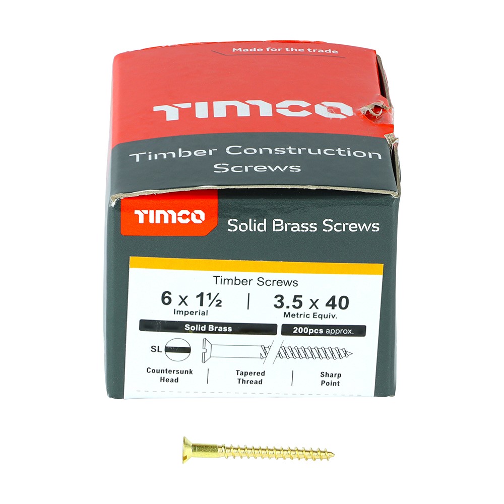 TIMCO Solid Brass Timber Screws - SLOT - Countersunk 6g x 1 1/2