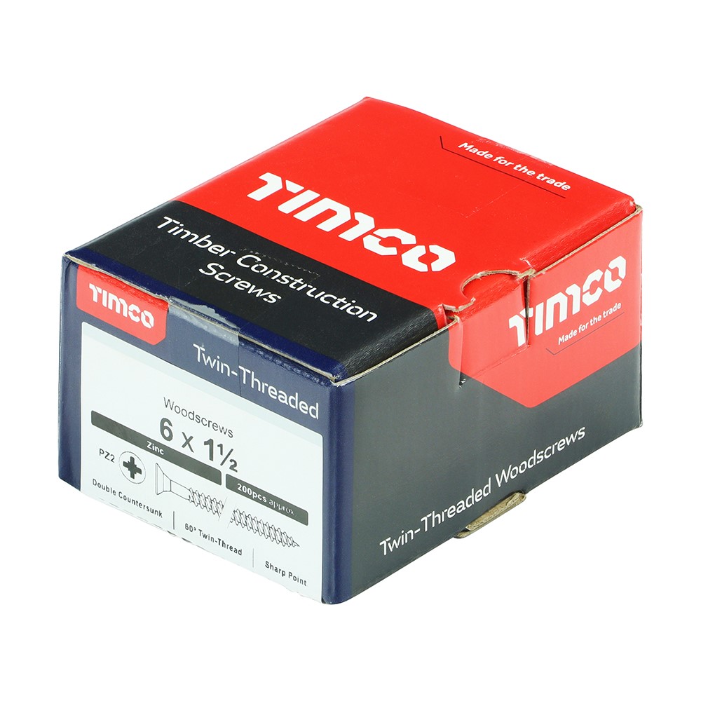 TIMCO Twin-Threaded Woodscrews - PZ -Zinc 6g x 1 1/2