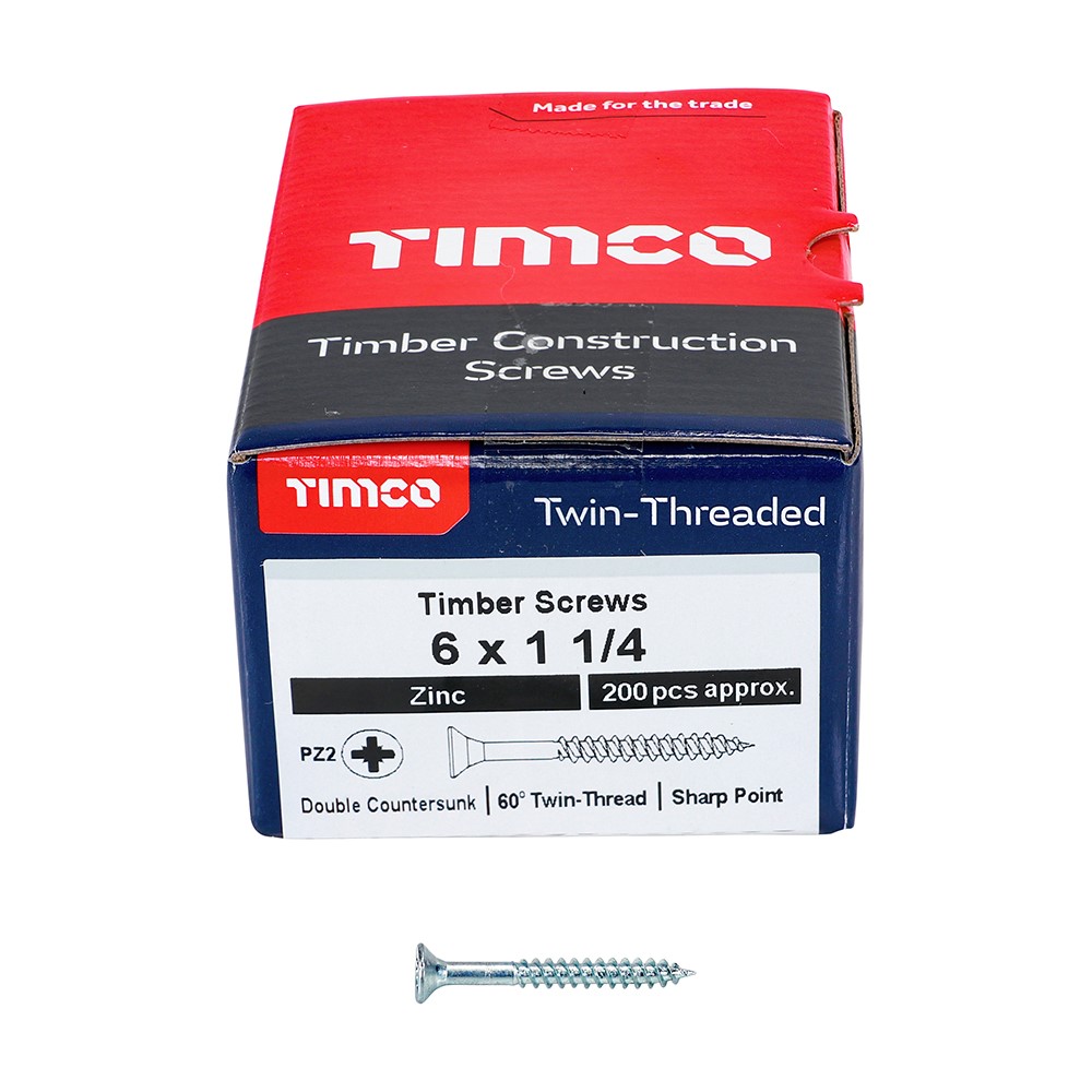 TIMCO Twin-Threaded Woodscrews - PZ -Zinc 6g x 1 1/4