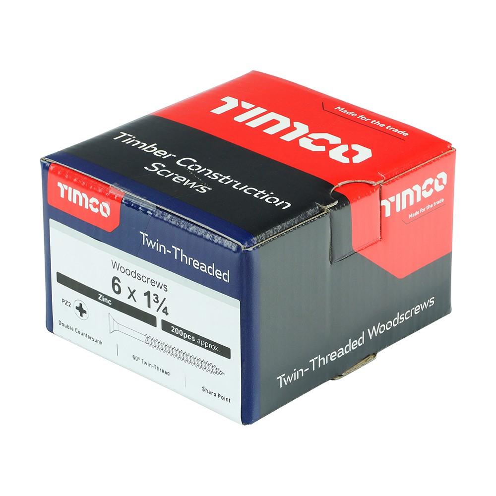 TIMCO Twin-Threaded Woodscrews - PZ -Zinc 6g x 1 3/4